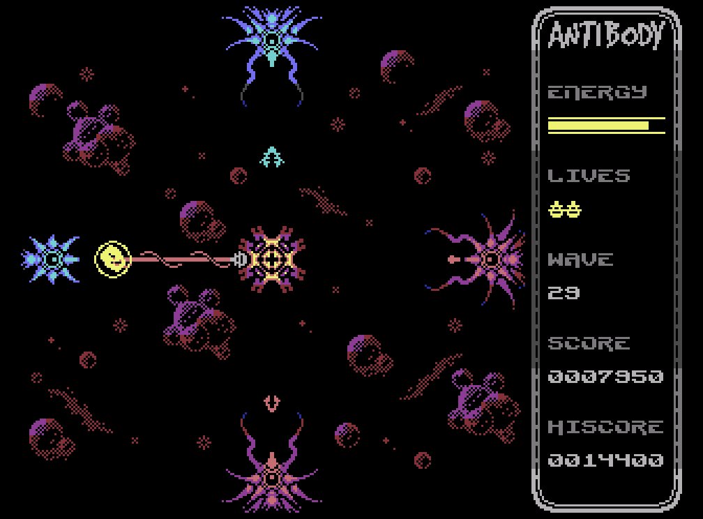 Screenshot showing the player's central base under attack from all four directions by tentacled enemies.